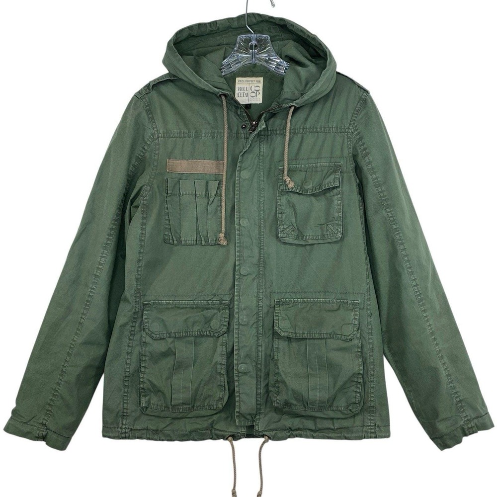 Vintage Kill City Barney's Military Safari Jacket Women S Green Hooded Snap